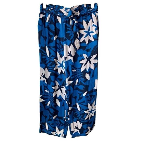 LOFT Spring Blue Floral Fresco Paper Bag Pants Women Size Petite Small SP PS - Picture 4 of 7